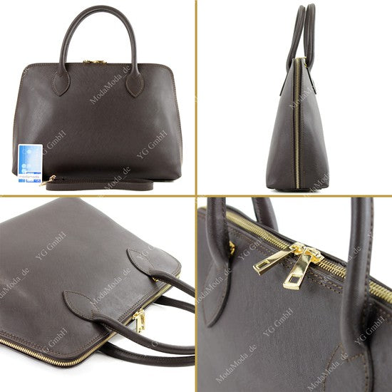 modamoda de - T102 -  ital Henkeltasche DIN A4 aus Echtleder