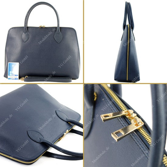 modamoda de - T102 -  ital Henkeltasche DIN A4 aus Echtleder