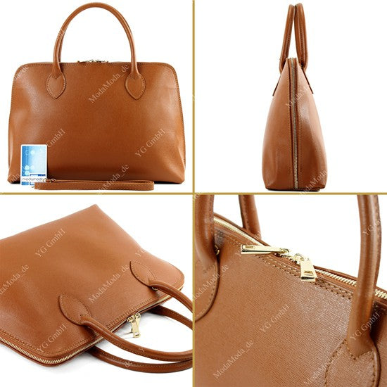 modamoda de - T102 -  ital Henkeltasche DIN A4 aus Echtleder