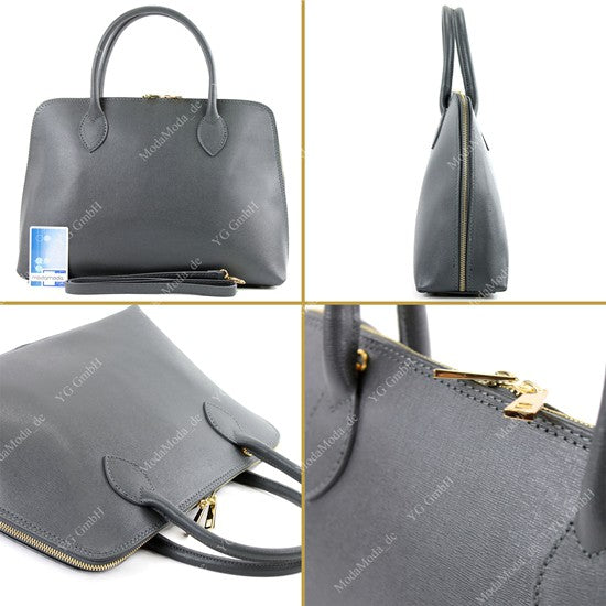 modamoda de - T102 -  ital Henkeltasche DIN A4 aus Echtleder