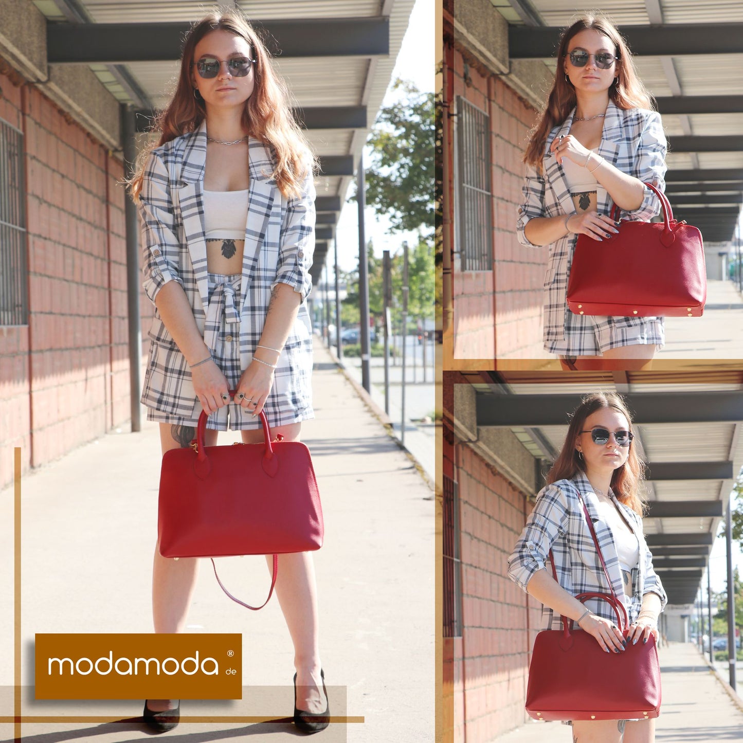 modamoda de - T102 -  ital Henkeltasche DIN A4 aus Echtleder