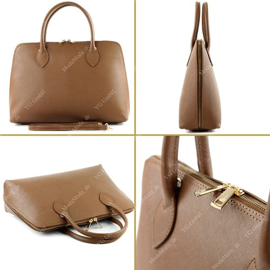 modamoda de - T102 -  ital Henkeltasche DIN A4 aus Echtleder