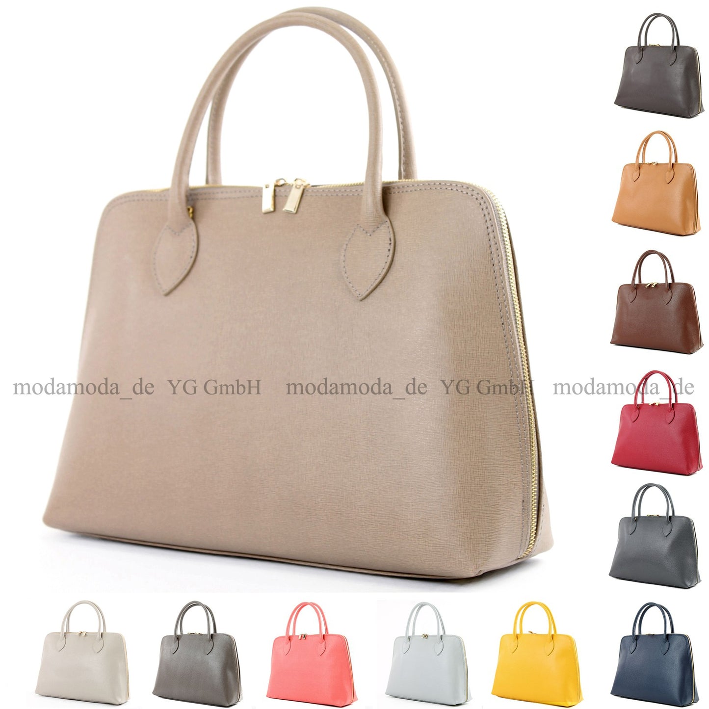 modamoda de - T102 -  ital Henkeltasche DIN A4 aus Echtleder
