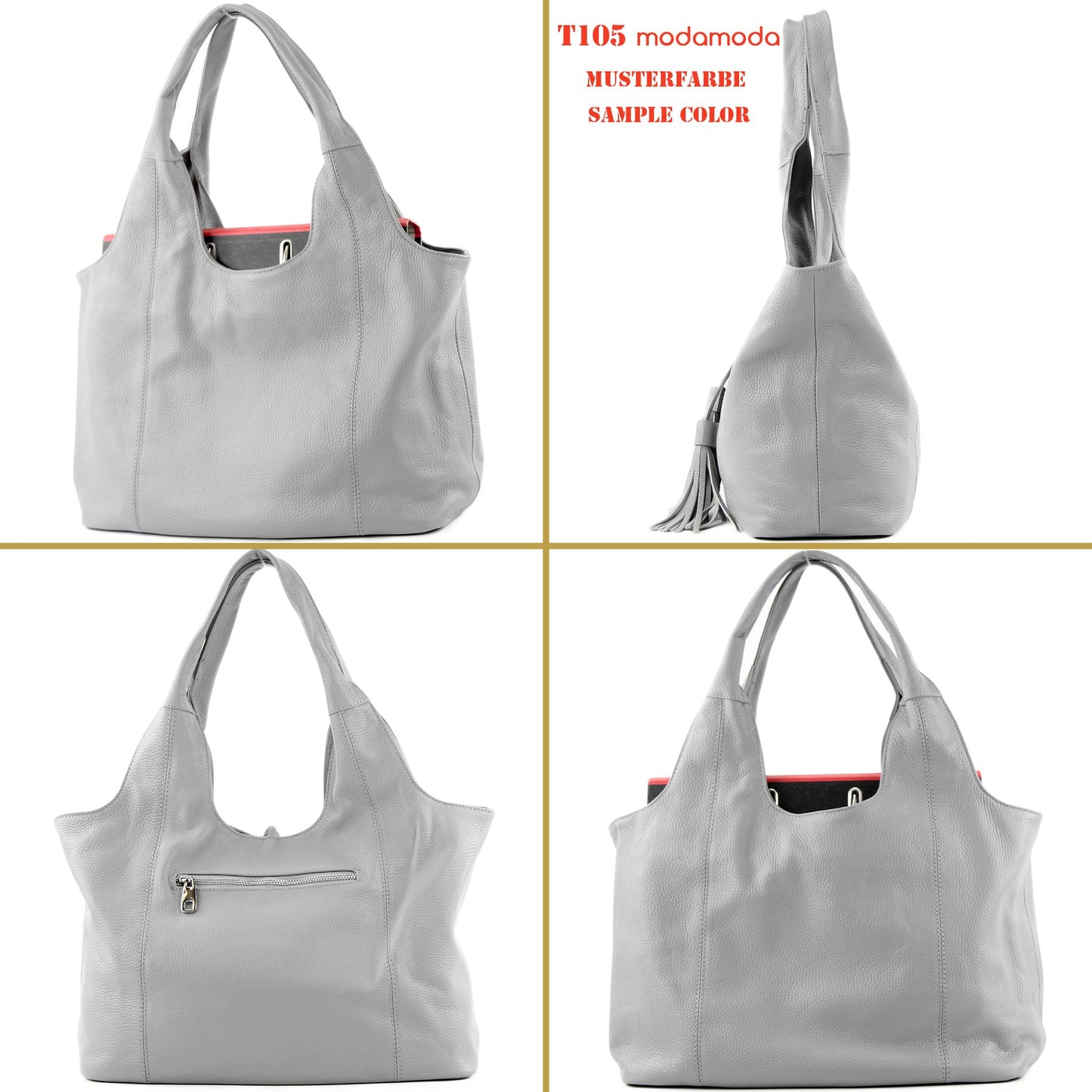 modamoda de - T105 - ital. Schultertasche Groß aus Leder