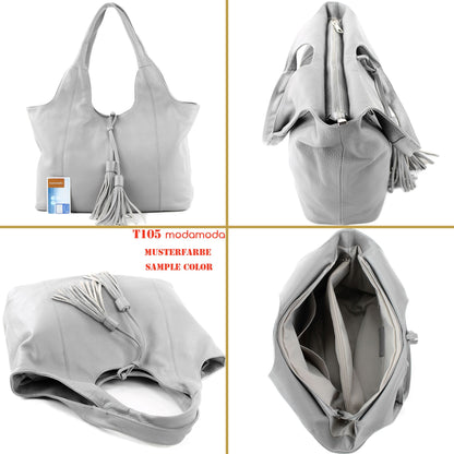 modamoda de - T105 - ital. Schultertasche Groß aus Leder