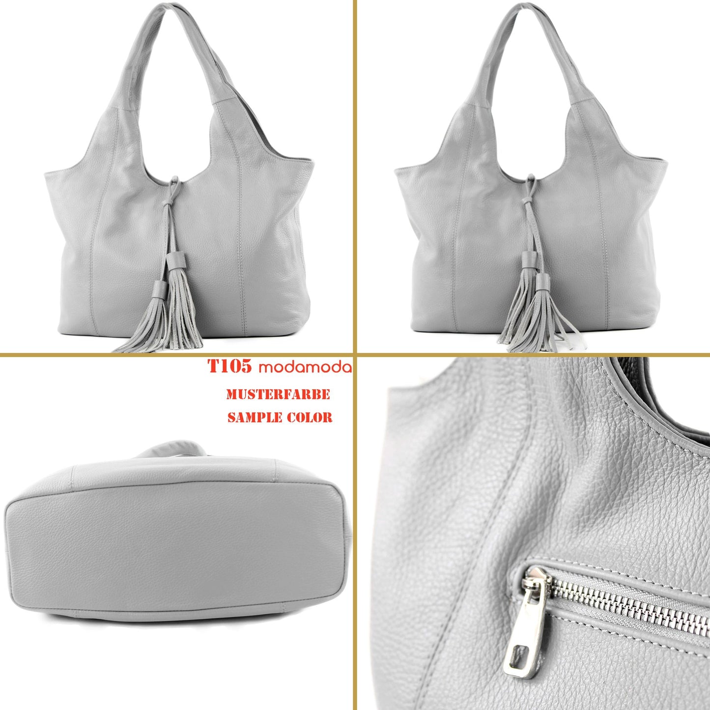 modamoda de - T105 - ital. Schultertasche Groß aus Leder