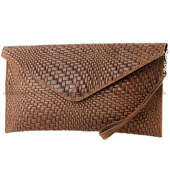modamoda de - T106F - ital Clutch aus Leder mit Flechtmuster
