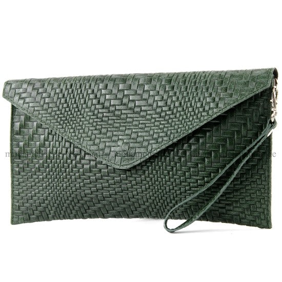 modamoda de - T106F - ital Clutch aus Leder mit Flechtmuster