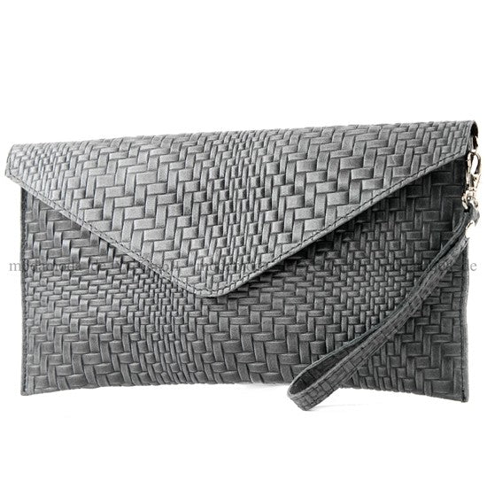 modamoda de - T106F - ital Clutch aus Leder mit Flechtmuster