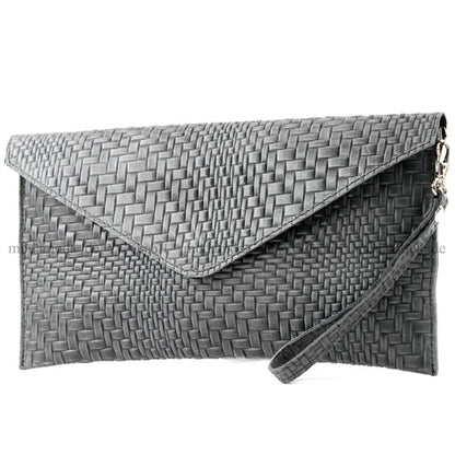 modamoda de - T106F - ital Clutch aus Leder mit Flechtmuster