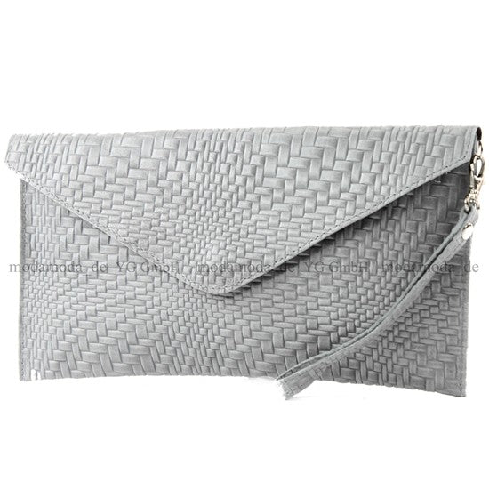 modamoda de - T106F - ital Clutch aus Leder mit Flechtmuster