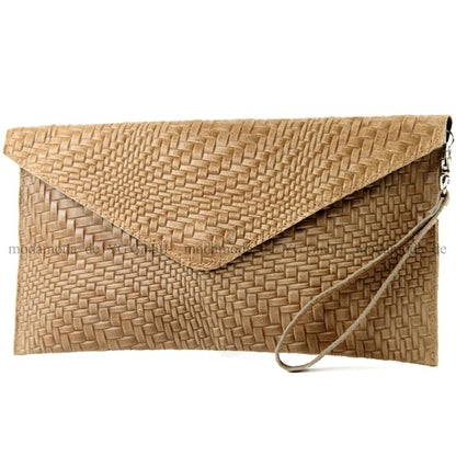 modamoda de - T106F - ital Clutch aus Leder mit Flechtmuster