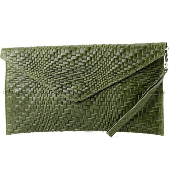 modamoda de - T106F - ital Clutch aus Leder mit Flechtmuster