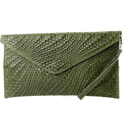 modamoda de - T106F - ital Clutch aus Leder mit Flechtmuster