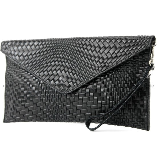 modamoda de - T106F - ital Clutch aus Leder mit Flechtmuster