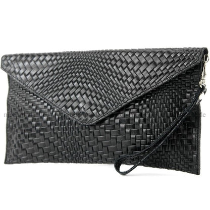 modamoda de - T106F - ital Clutch aus Leder mit Flechtmuster