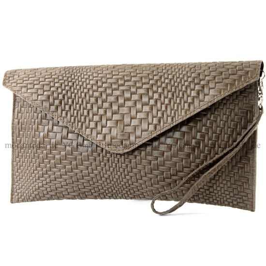 modamoda de - T106F - ital Clutch aus Leder mit Flechtmuster