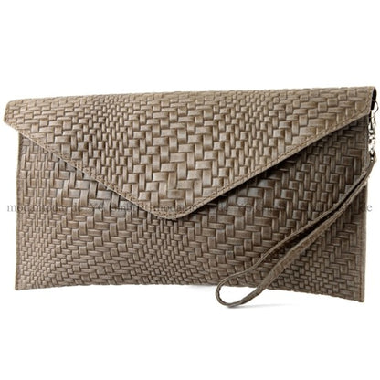modamoda de - T106F - ital Clutch aus Leder mit Flechtmuster