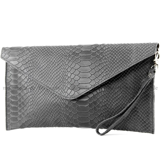 modamoda de - T106S - ital Clutch aus Leder in Schlangenoptik