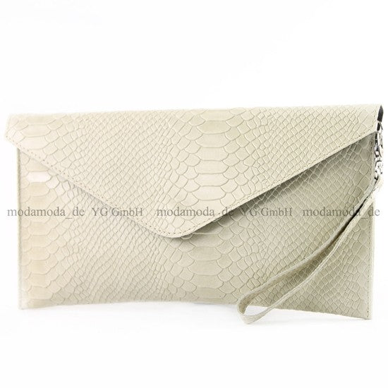modamoda de - T106S - ital Clutch aus Leder in Schlangenoptik