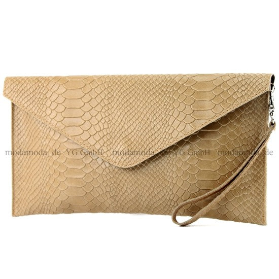 modamoda de - T106S - ital Clutch aus Leder in Schlangenoptik