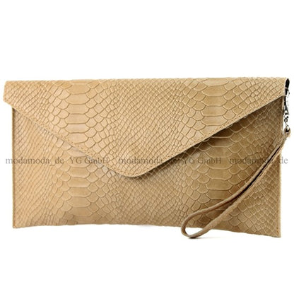 modamoda de - T106S - ital Clutch aus Leder in Schlangenoptik