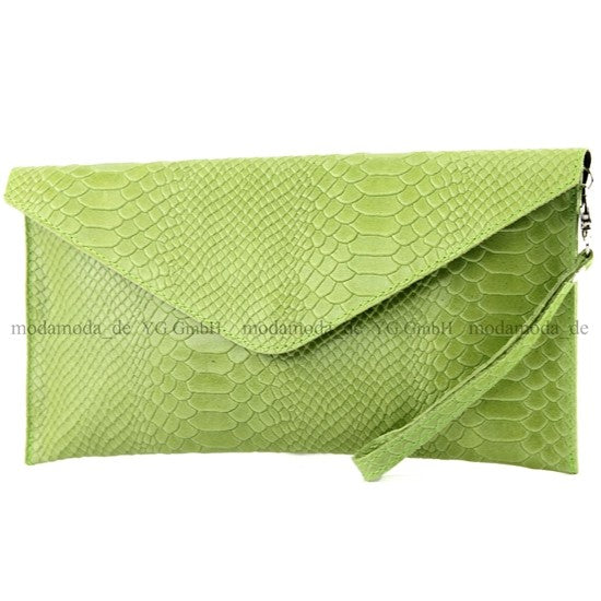 modamoda de - T106S - ital Clutch aus Leder in Schlangenoptik