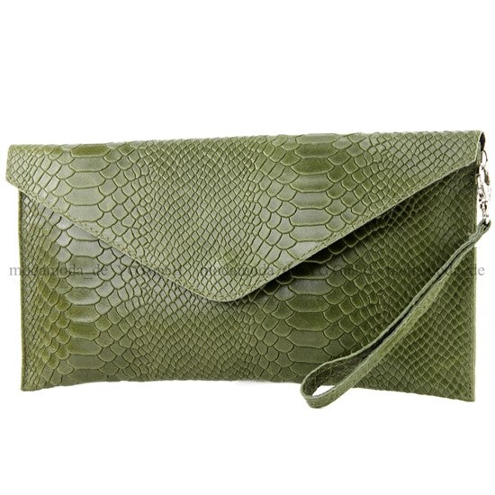 modamoda de - T106S - ital Clutch aus Leder in Schlangenoptik