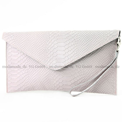 modamoda de - T106S - ital Clutch aus Leder in Schlangenoptik