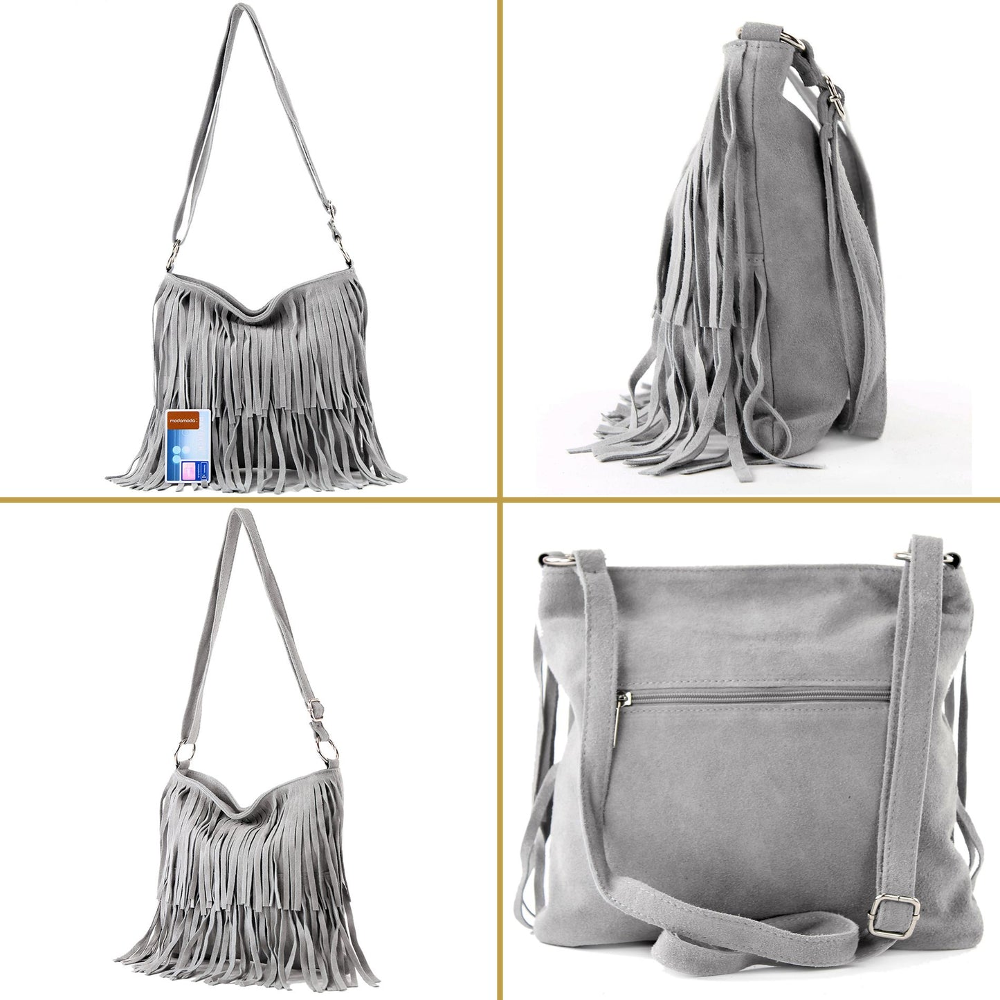modamoda de -  T145 - ital Schultertasche Fransen Wildleder