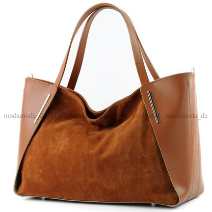 modamoda de - T126 -  ital. Shopper Tragetasche Leder/Wildleder