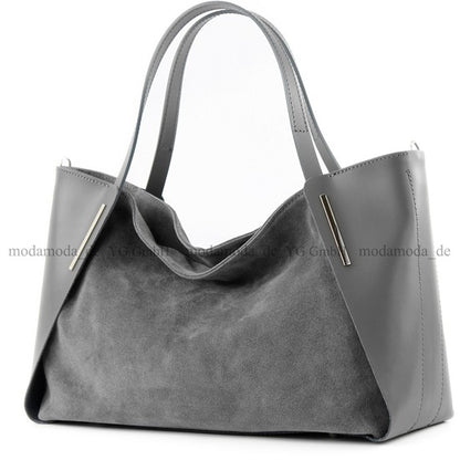 modamoda de - T126 -  ital. Shopper Tragetasche Leder/Wildleder
