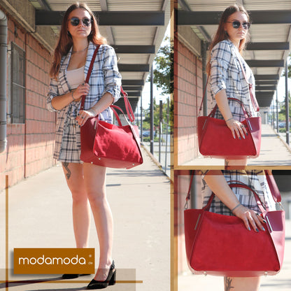 modamoda de - T126 -  ital. Shopper Tragetasche Leder/Wildleder