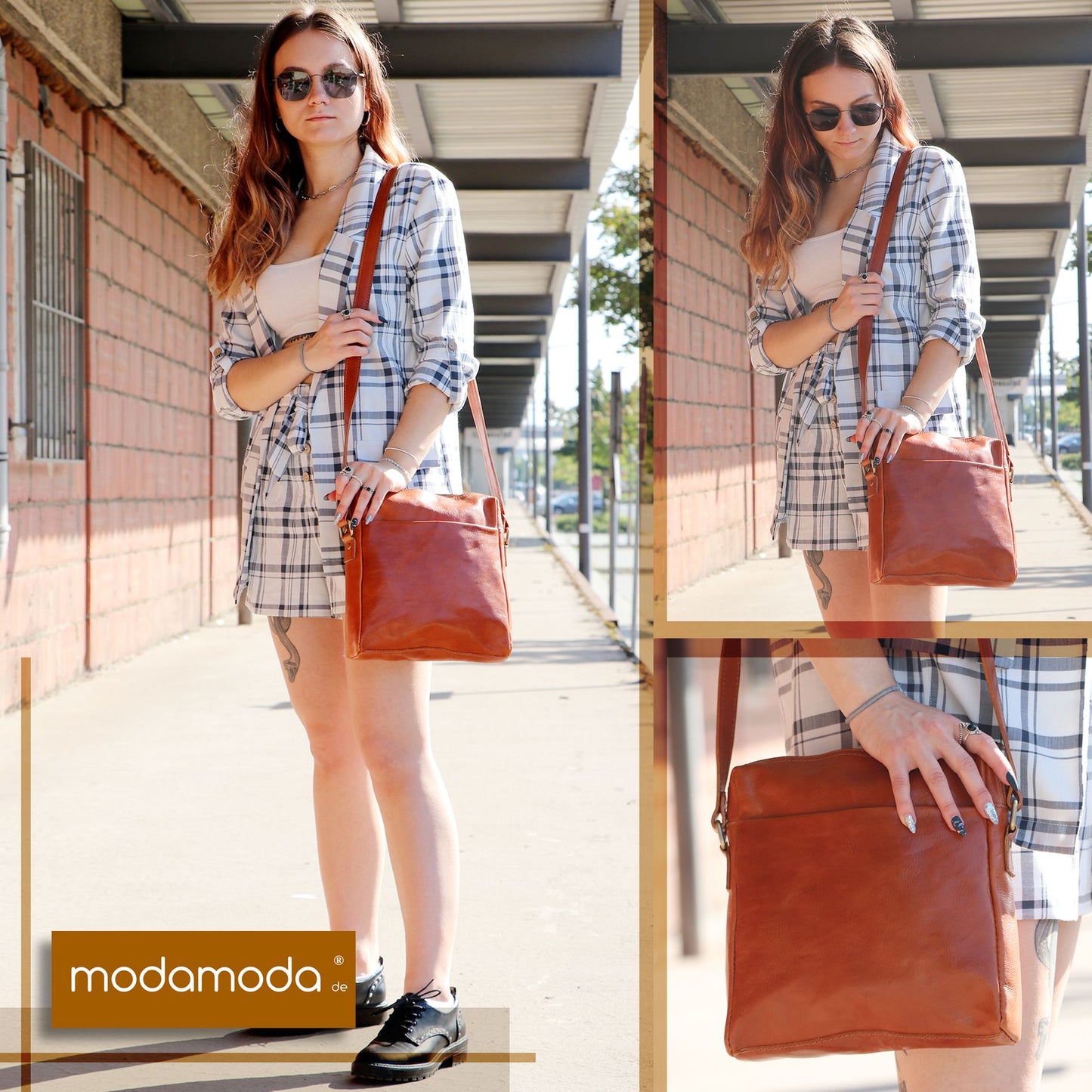 modamoda de - T127 -  ital Messengertasche Unisex aus Leder