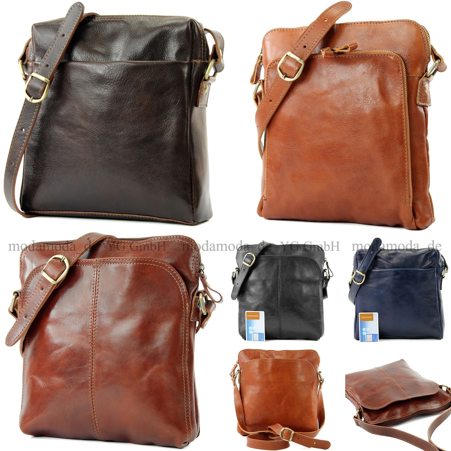 modamoda de - T127 -  ital Messengertasche Unisex aus Leder