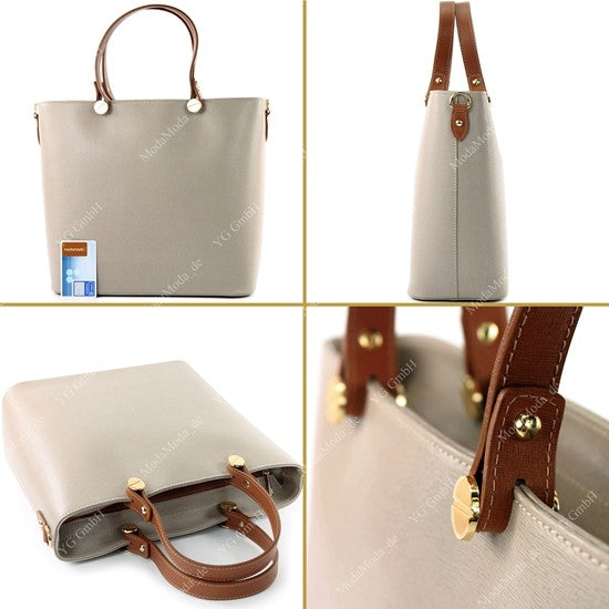 modamoda de - T132 -  ital Damentasche Shopper aus Echtleder
