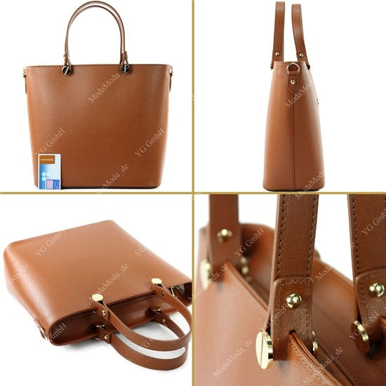 modamoda de - T132 -  ital Damentasche Shopper aus Echtleder