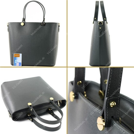 modamoda de - T132 -  ital Damentasche Shopper aus Echtleder