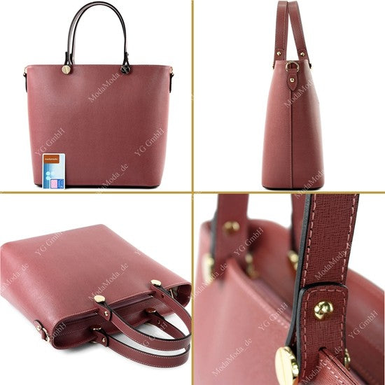 modamoda de - T132 -  ital Damentasche Shopper aus Echtleder