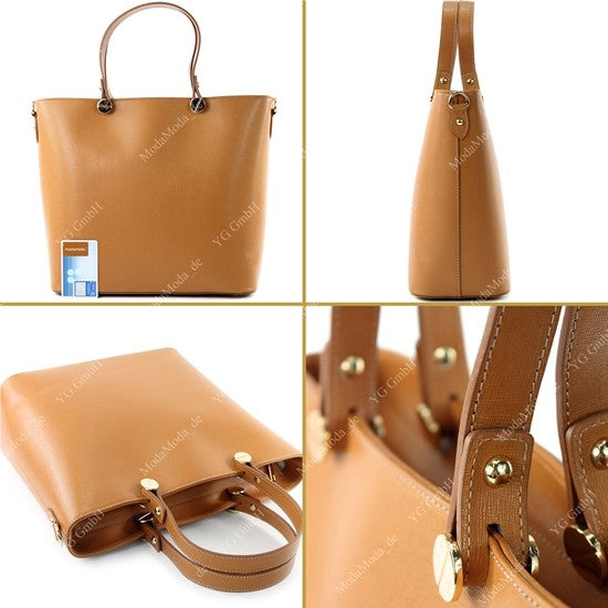 modamoda de - T132 -  ital Damentasche Shopper aus Echtleder