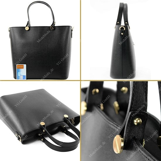modamoda de - T132 -  ital Damentasche Shopper aus Echtleder