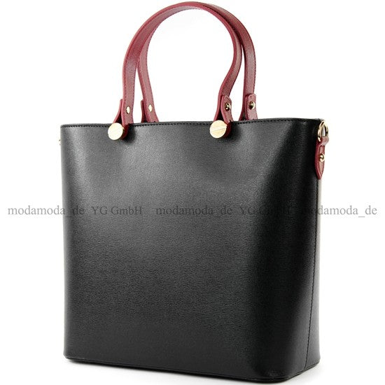 modamoda de - T132 -  ital Damentasche Shopper aus Echtleder