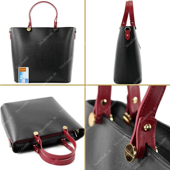 modamoda de - T132 -  ital Damentasche Shopper aus Echtleder
