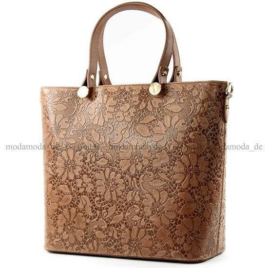 modamoda de - T132 -  ital Damentasche Shopper aus Echtleder