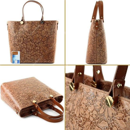 modamoda de - T132 -  ital Damentasche Shopper aus Echtleder