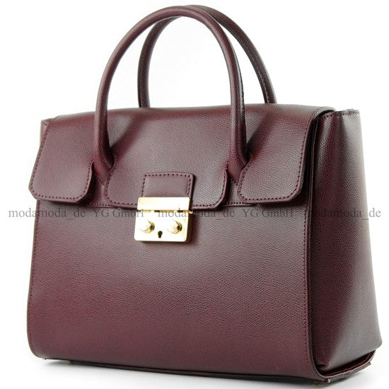 modamoda de - T135 -  ital Damen Henkeltasche Tragetasche aus Leder