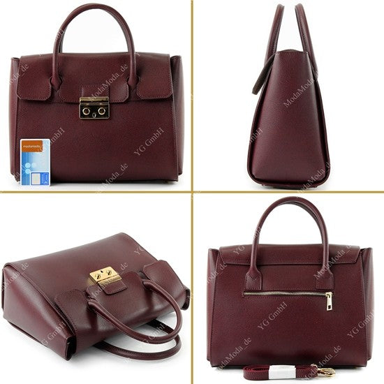 modamoda de - T135 -  ital Damen Henkeltasche Tragetasche aus Leder