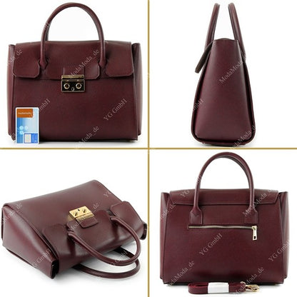 modamoda de - T135 -  ital Damen Henkeltasche Tragetasche aus Leder