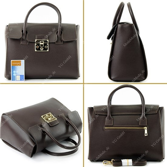modamoda de - T135 -  ital Damen Henkeltasche Tragetasche aus Leder