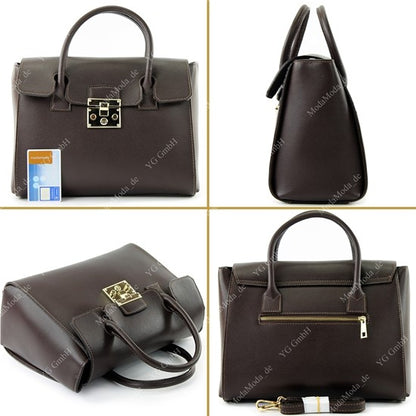 modamoda de - T135 -  ital Damen Henkeltasche Tragetasche aus Leder